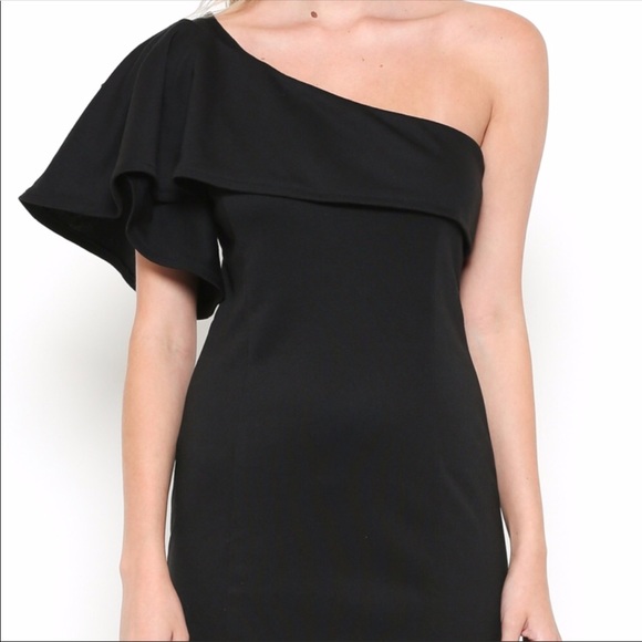 New Perfect Black Dress Off One Shoulder - Picture 2 of 6
